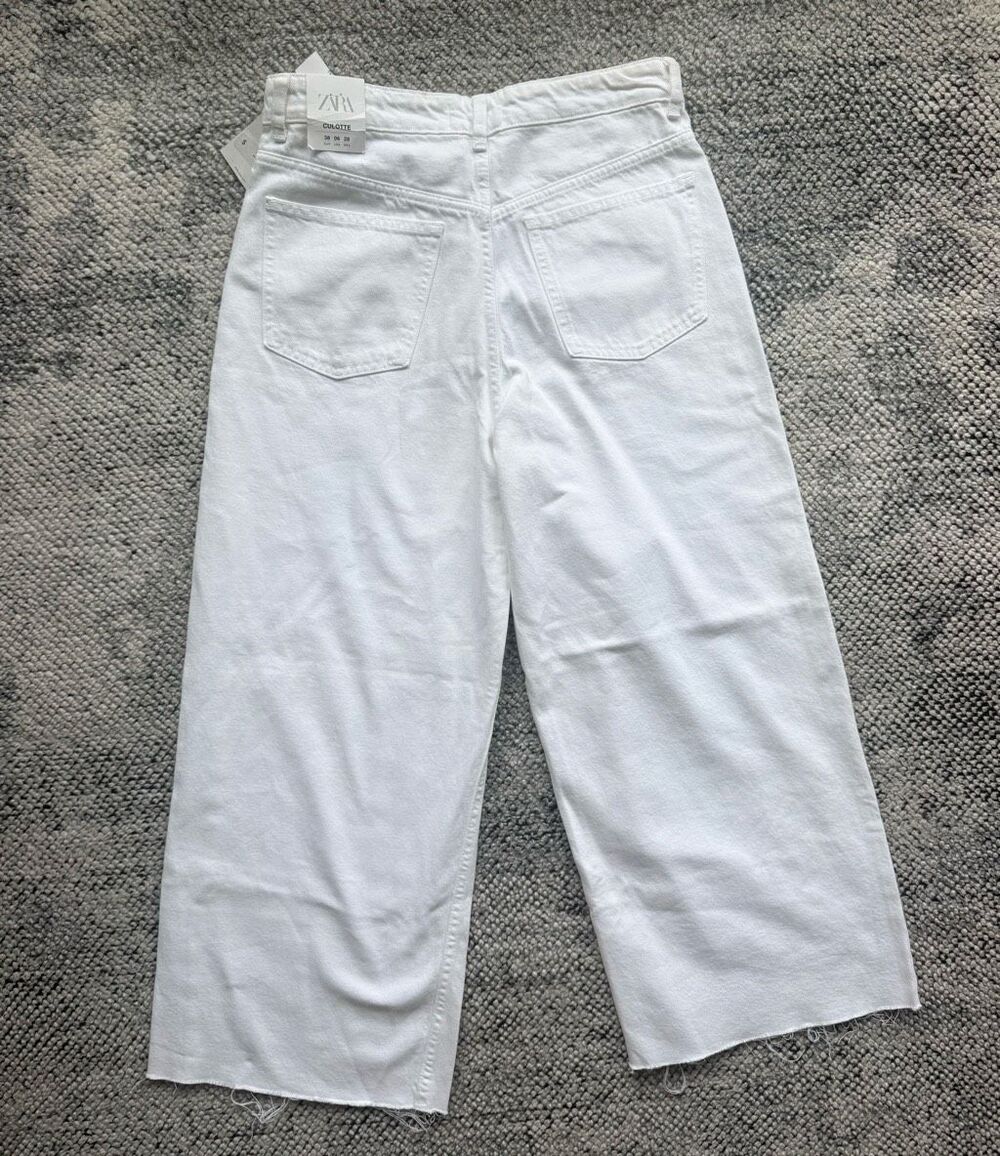 NWT ZARA 6 High Rise Cropped White Culotte Denim Pants - Picture 6 of 7